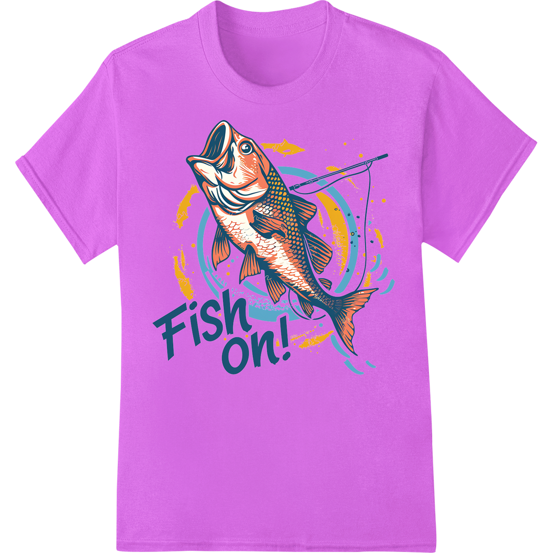 Vibrant Fish On! DTF Print Transfer - Fishing Enthusiast Must-Have on purple shirt - SUPERDTF-DTF Prints-DTF Transfers-Custom DTF Prints