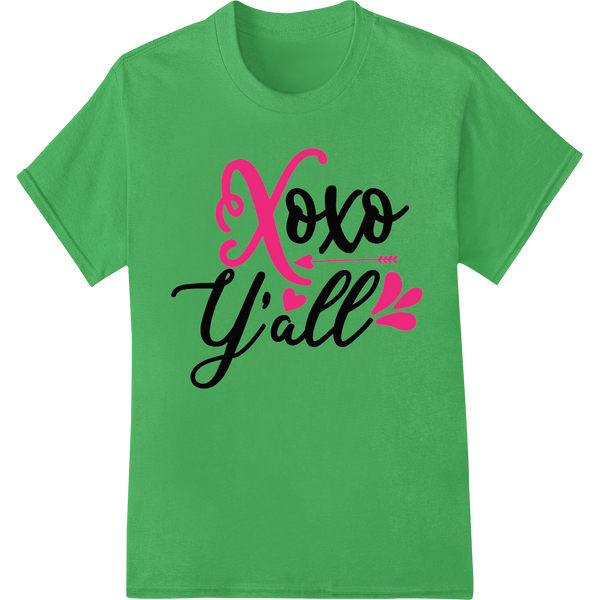 Sweet Southern Love: XOXO Y'all Valentine's Day DTF Transfer on green shirt - SUPERDTF-DTF Prints-DTF Transfers-Custom DTF Prints