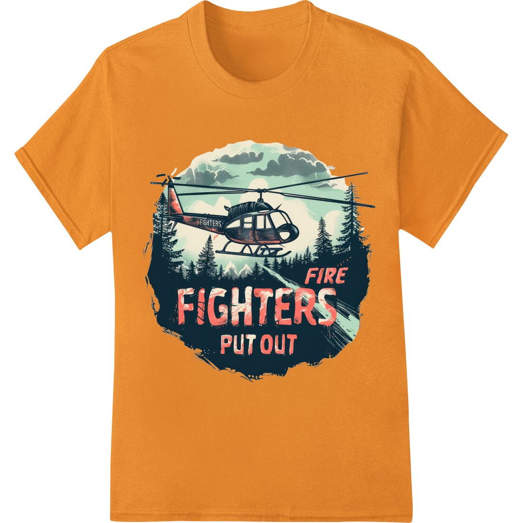 Firefighters' Bravery: Bold Helicopter Silhouette DTF Print on orange shirt - SUPERDTF-DTF Prints-DTF Transfers-Custom DTF Prints