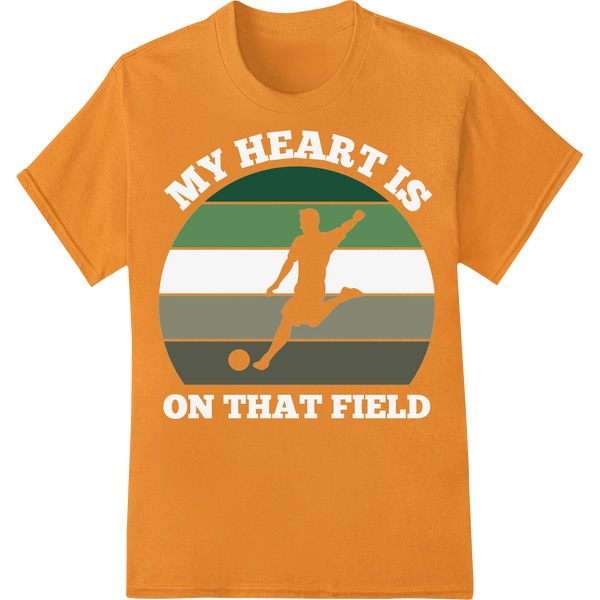 Soccer Silhouette DTF Heat Transfer - Dynamic Sports Design on orange shirt - SUPERDTF-DTF Prints-DTF Transfers-Custom DTF Prints