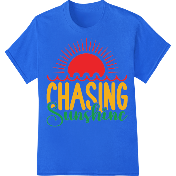 Chasing Sunshine: Vibrant DTF Print Heat Transfer on blue shirt - SUPERDTF-DTF Prints-DTF Transfers-Custom DTF Prints