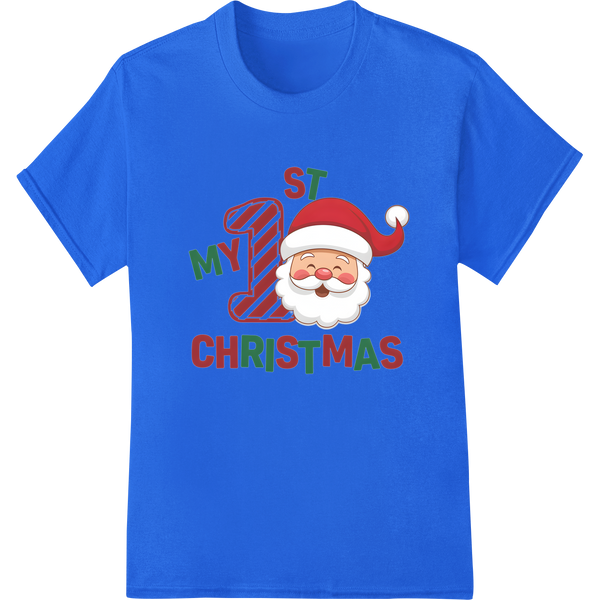 Adorable 'My 1st Christmas' Santa Heat Transfer for Baby on blue shirt - SUPERDTF-DTF Prints-DTF Transfers-Custom DTF Prints