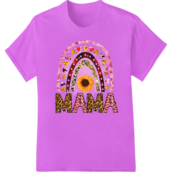 A vibrant heat transfer design featuring a sunflower with a butterfly, perfect for Mother's Day apparel or gifts.