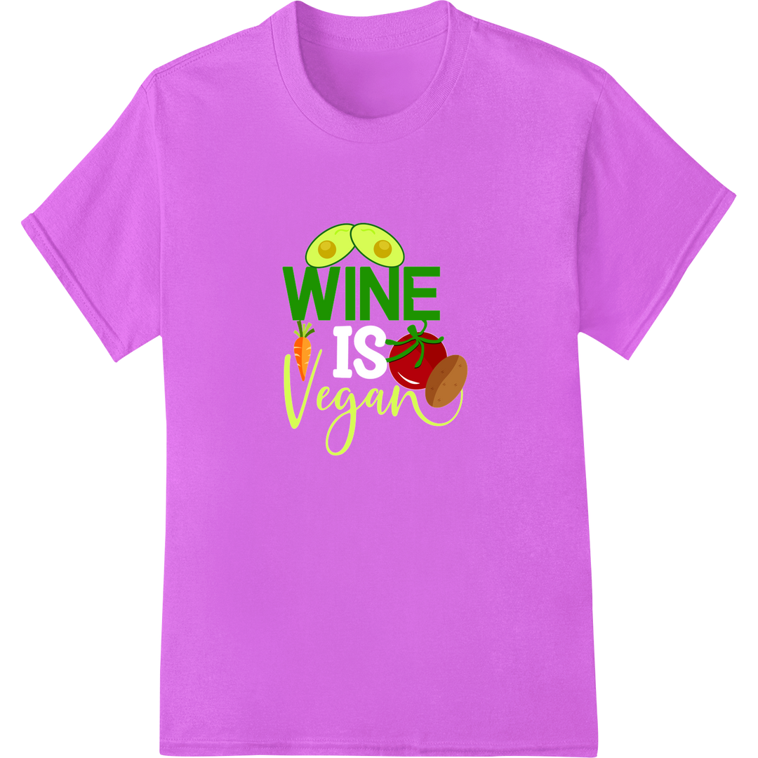 Raise a Glass to Vegan Wine with Our Bold DTF Print Transfer on purple shirt - SUPERDTF-DTF Prints-DTF Transfers-Custom DTF Prints