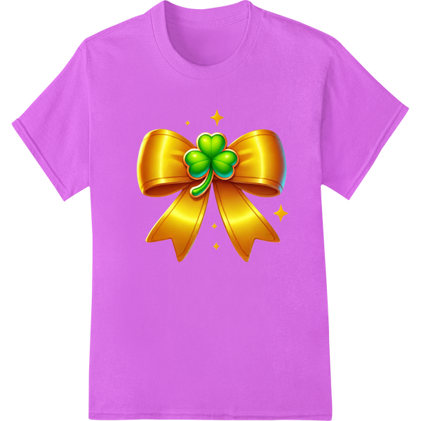 Lucky Golden Clover Bow: St. Patrick's Day DTF Print on purple shirt - SUPERDTF-DTF Prints-DTF Transfers-Custom DTF Prints