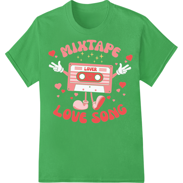 Retro Mixtape Love Song: Nostalgic Valentine's Day DTF Print on green shirt - SUPERDTF-DTF Prints-DTF Transfers-Custom DTF Prints