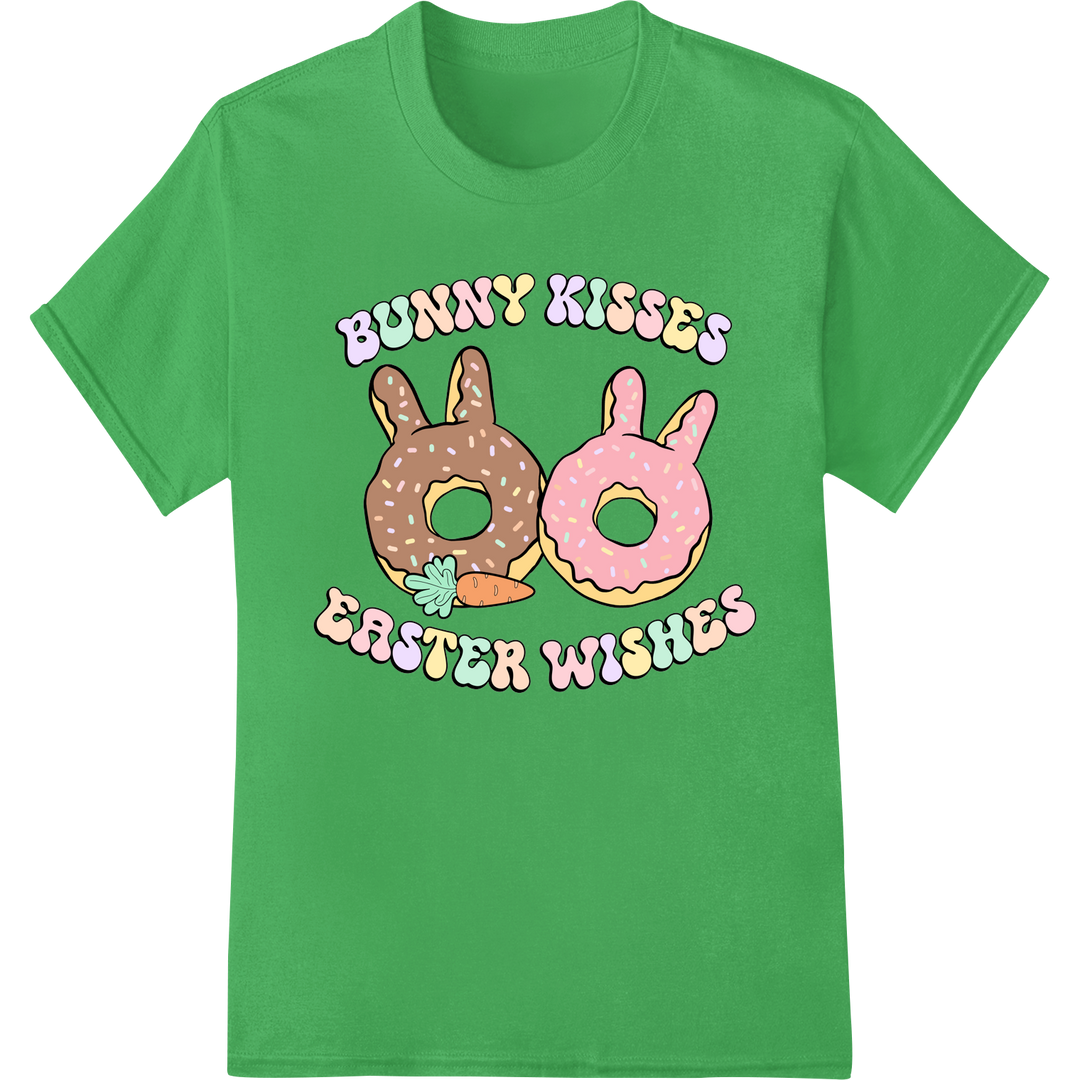 Retro Bunny Donut Kisses: Cute Easter Wishes DTF Print on green shirt - SUPERDTF-DTF Prints-DTF Transfers-Custom DTF Prints