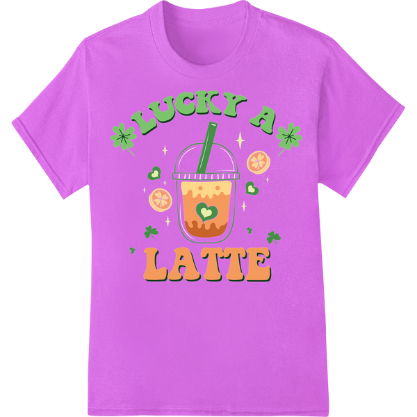 Lucky A Latte: Witty St. Patrick's Day DTF Print Transfer on purple shirt - SUPERDTF-DTF Prints-DTF Transfers-Custom DTF Prints