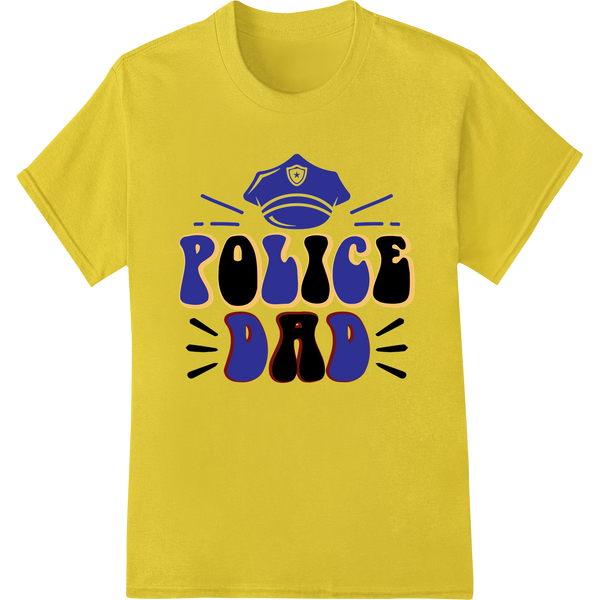 Bold Police Dad Badge DTF Print for Father's Day Gifts on yellow shirt - SUPERDTF-DTF Prints-DTF Transfers-Custom DTF Prints