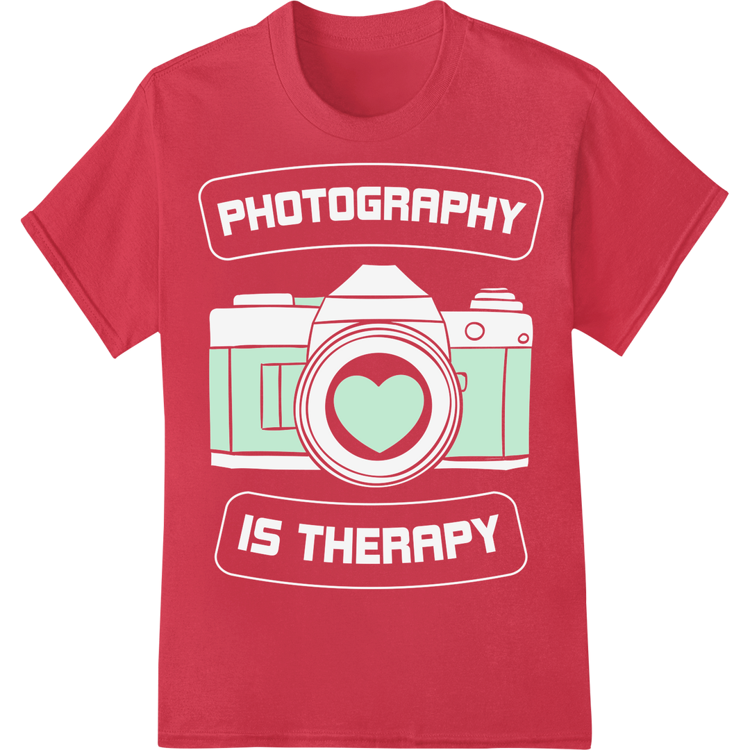 Capture Love: Heart-Shaped Camera Lens DTF Print Transfer on red shirt - SUPERDTF-DTF Prints-DTF Transfers-Custom DTF Prints