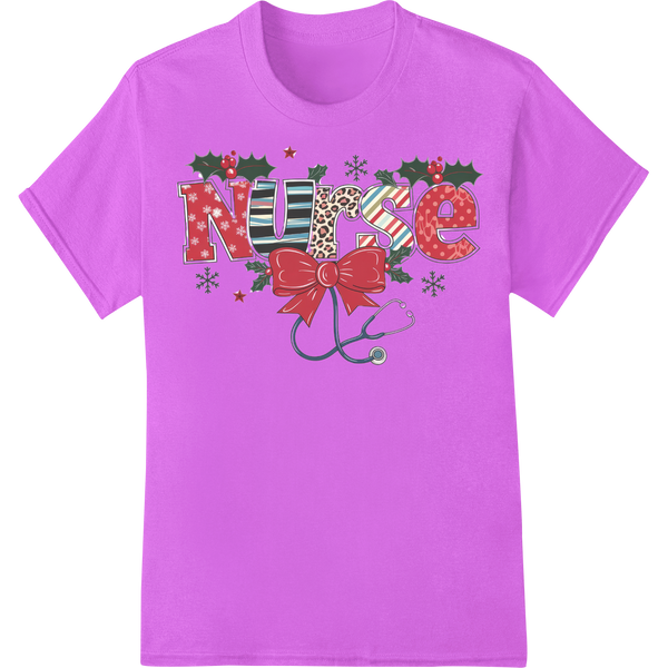 Festive Leopard Print 'Nurse' Christmas Pattern Design on purple shirt - SUPERDTF-DTF Prints-DTF Transfers-Custom DTF Prints