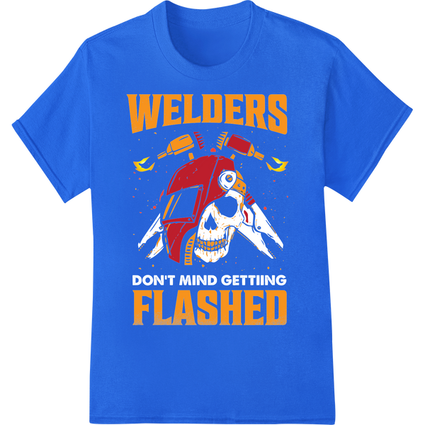 Welders Flashed: Bold DTF Print Heat Transfer for Custom Gear on blue shirt - SUPERDTF-DTF Prints-DTF Transfers-Custom DTF Prints