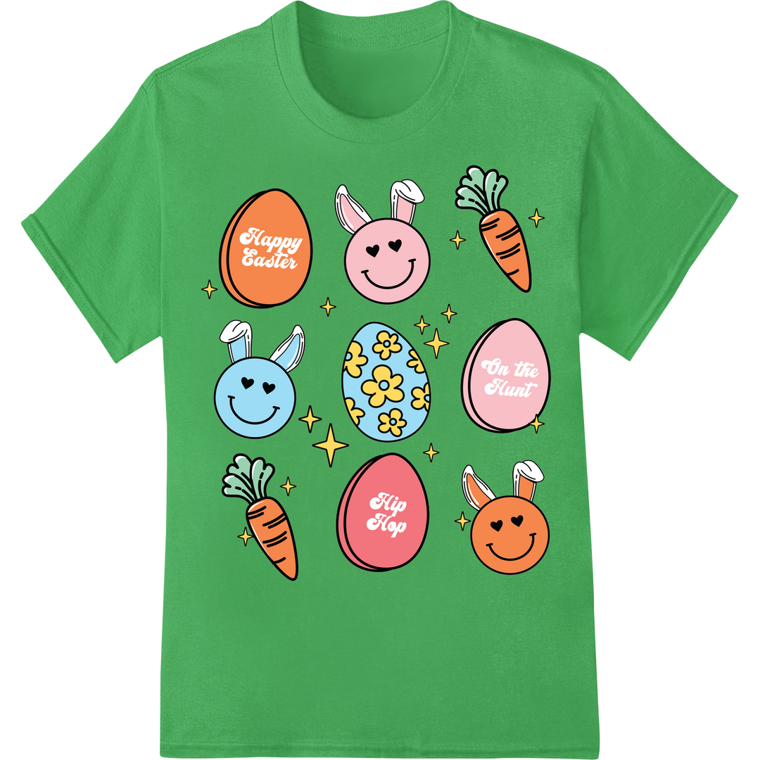 Hop Into Easter Fun with Adorable Retro Bunny DTF Print on green shirt - SUPERDTF-DTF Prints-DTF Transfers-Custom DTF Prints