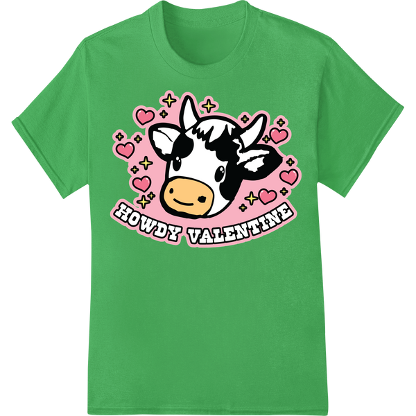 Lasso Your Love: Cute Western Cow Valentine's Day DTF Print on green shirt - SUPERDTF-DTF Prints-DTF Transfers-Custom DTF Prints