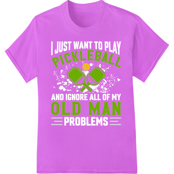 Pickleball Old Man DTF Print Heat Transfer | Super DTF on purple shirt - SUPERDTF-DTF Prints-DTF Transfers-Custom DTF Prints