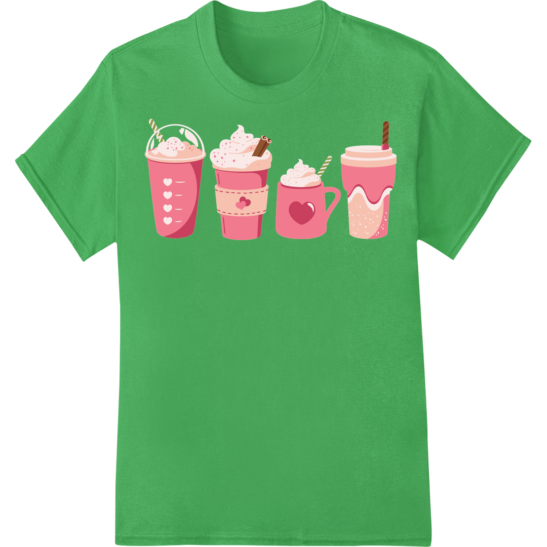 Adorable Retro Valentine's Day Drinks - DTF Print Transfer on green shirt - SUPERDTF-DTF Prints-DTF Transfers-Custom DTF Prints