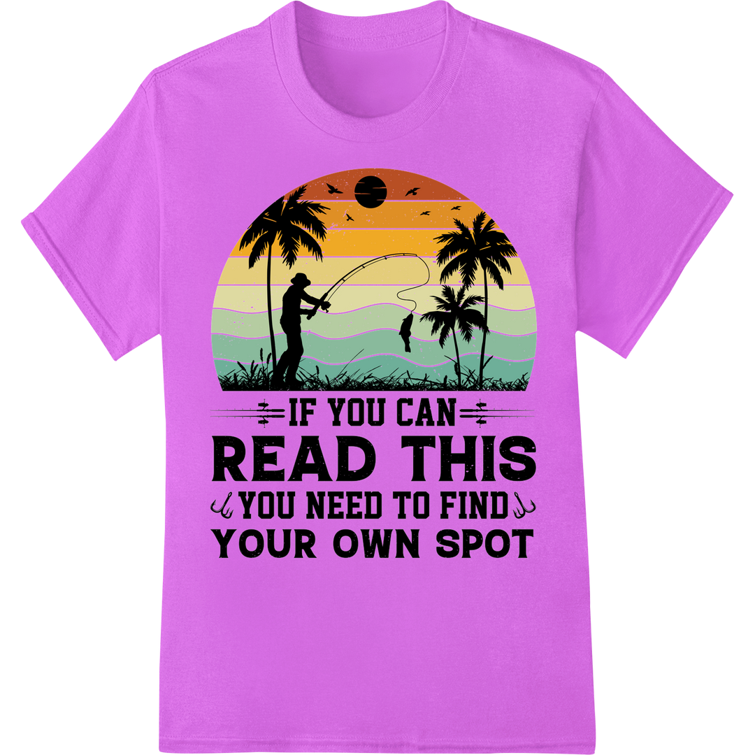 Retro Fishing Spot Secret - Outdoor Enthusiast DTF Print on purple shirt - SUPERDTF-DTF Prints-DTF Transfers-Custom DTF Prints