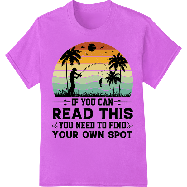 Retro Fishing Spot Secret - Outdoor Enthusiast DTF Print on purple shirt - SUPERDTF-DTF Prints-DTF Transfers-Custom DTF Prints