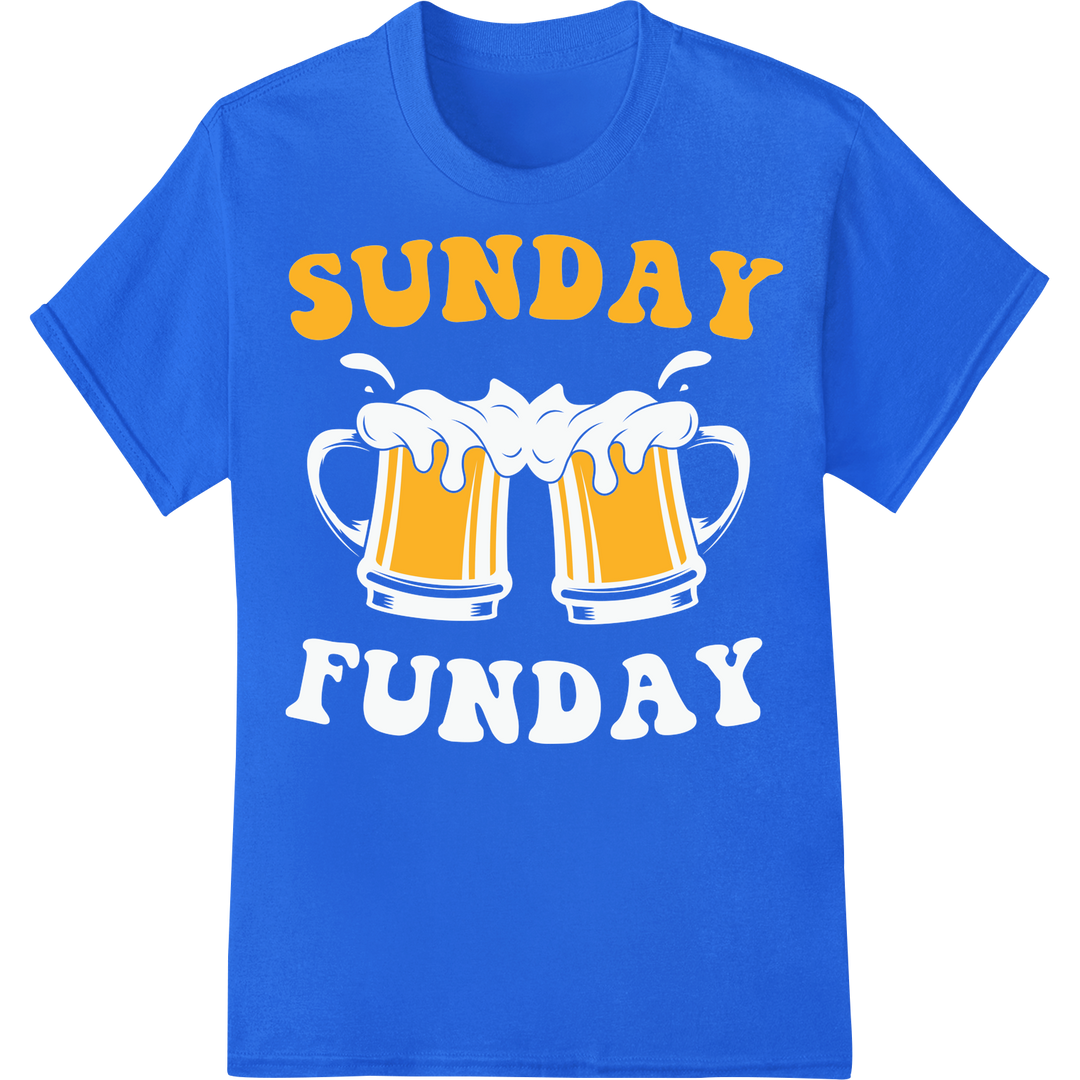 Bold 'SUNDAY' DTF Print Heat Transfer | Funday Beer Vibes on blue shirt - SUPERDTF-DTF Prints-DTF Transfers-Custom DTF Prints