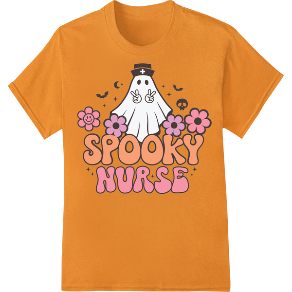 A spooky cartoon image of a nurse ghost with crossed arms, wearing a cap and mask, suitable for custom DTF heat transfers.