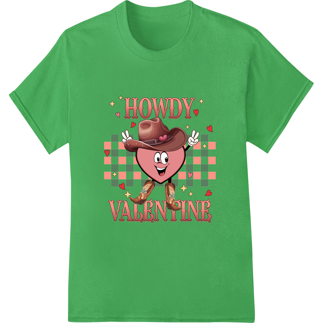 Adorable 'Howdy Valentine' Western Cowboy Heart DTF Print on green shirt - SUPERDTF-DTF Prints-DTF Transfers-Custom DTF Prints