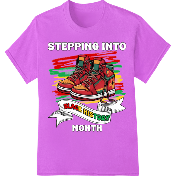 Step into Black History Month with Vibrant Sneaker DTF Print on purple shirt - SUPERDTF-DTF Prints-DTF Transfers-Custom DTF Prints