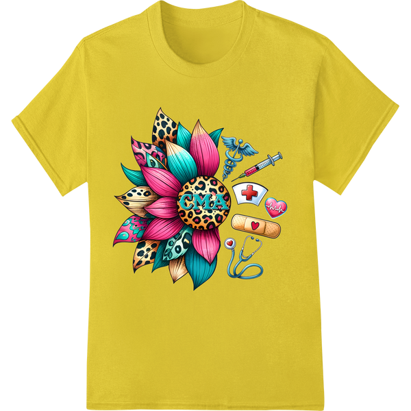 Vibrant Leopard Print Flower Nurses Day DTF Print Design on yellow shirt - SUPERDTF-DTF Prints-DTF Transfers-Custom DTF Prints