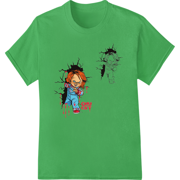 Chucky's Revenge: Killer Style DTF Heat Transfer on green shirt - SUPERDTF-DTF Prints-DTF Transfers-Custom DTF Prints