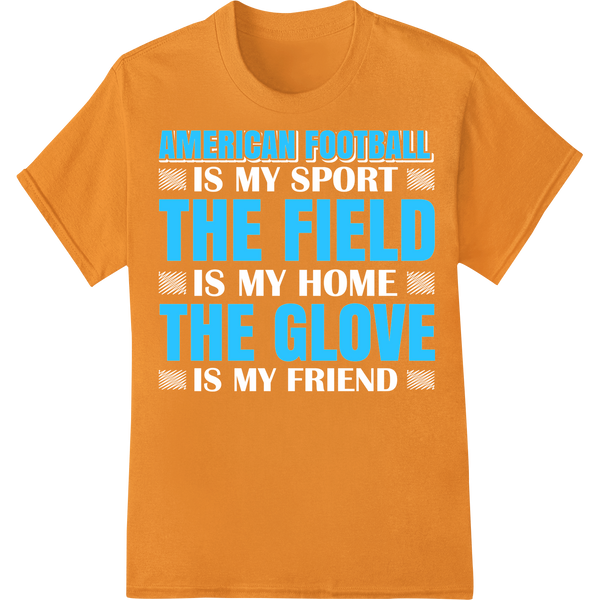 Bold Blue American Football Field & Glove Fan Gear Design on orange shirt - SUPERDTF-DTF Prints-DTF Transfers-Custom DTF Prints