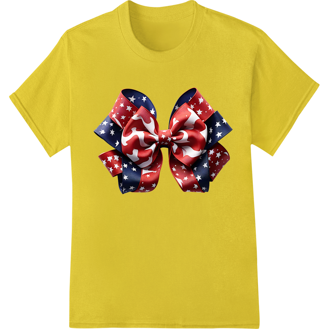 Patriotic Star-Spangled Bow Heat Transfer for 4th of July on yellow shirt - SUPERDTF-DTF Prints-DTF Transfers-Custom DTF Prints