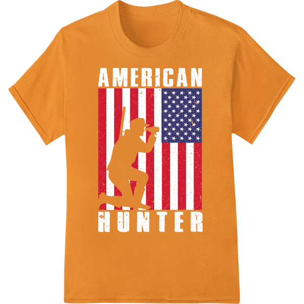 Patriotic Hunter: USA Flag Silhouette DTF Print Transfer on orange shirt - SUPERDTF-DTF Prints-DTF Transfers-Custom DTF Prints