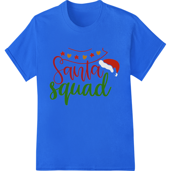 Join the Santa Squad: Festive Christmas DTF Print Design on blue shirt - SUPERDTF-DTF Prints-DTF Transfers-Custom DTF Prints