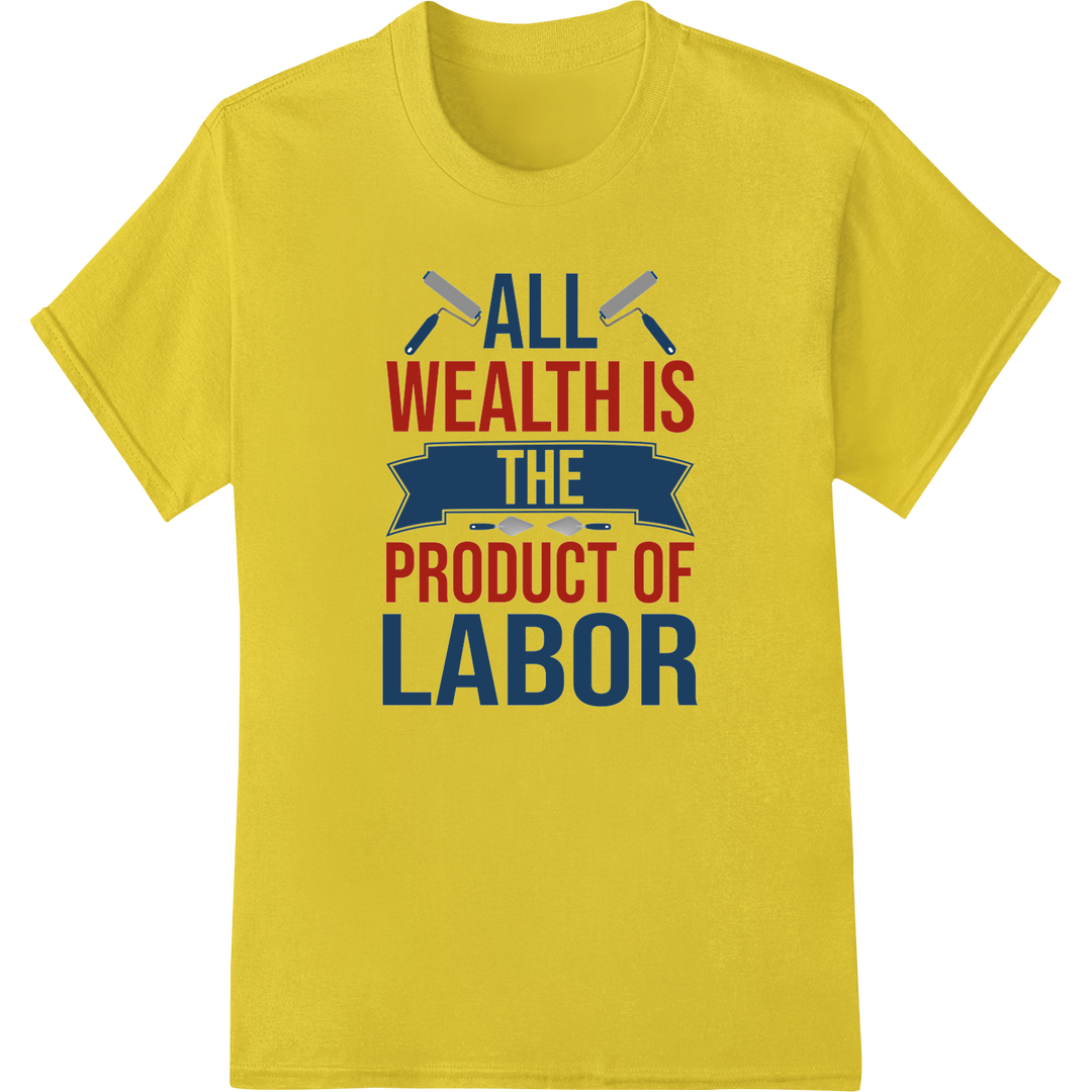 Celebrate Labor: Bold DTF Print Heat Transfer Design on yellow shirt - SUPERDTF-DTF Prints-DTF Transfers-Custom DTF Prints