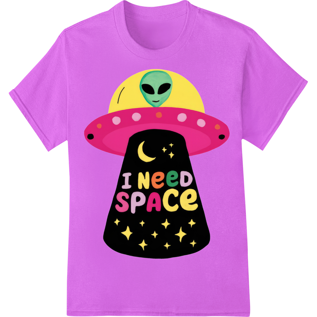 Funny Alien 'I Need SPACE' DTF Print Heat Transfer on purple shirt - SUPERDTF-DTF Prints-DTF Transfers-Custom DTF Prints