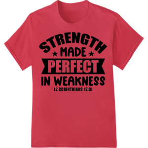 Innovative custom garment printing design on Strength in Weakness Bible Verse DTF Heat Transfer Print