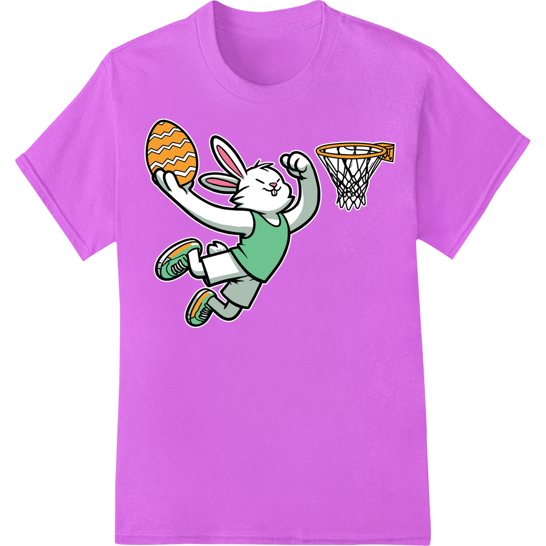 Slam Dunk Easter Bunny DTF Print - Funny Sports Heat Transfer on purple shirt - SUPERDTF-DTF Prints-DTF Transfers-Custom DTF Prints