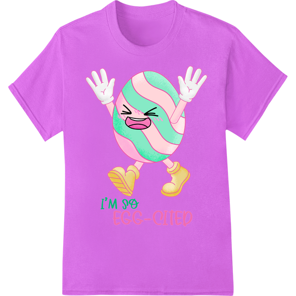 Adorable 'I'M SO EGG-CITED' Easter Pun DTF Print Transfer on purple shirt - SUPERDTF-DTF Prints-DTF Transfers-Custom DTF Prints