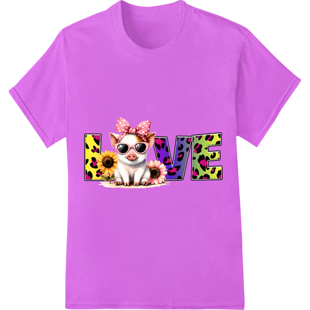 Adorable Piglet Valentine's Day Animal Print Tee Design on purple shirt - SUPERDTF-DTF Prints-DTF Transfers-Custom DTF Prints