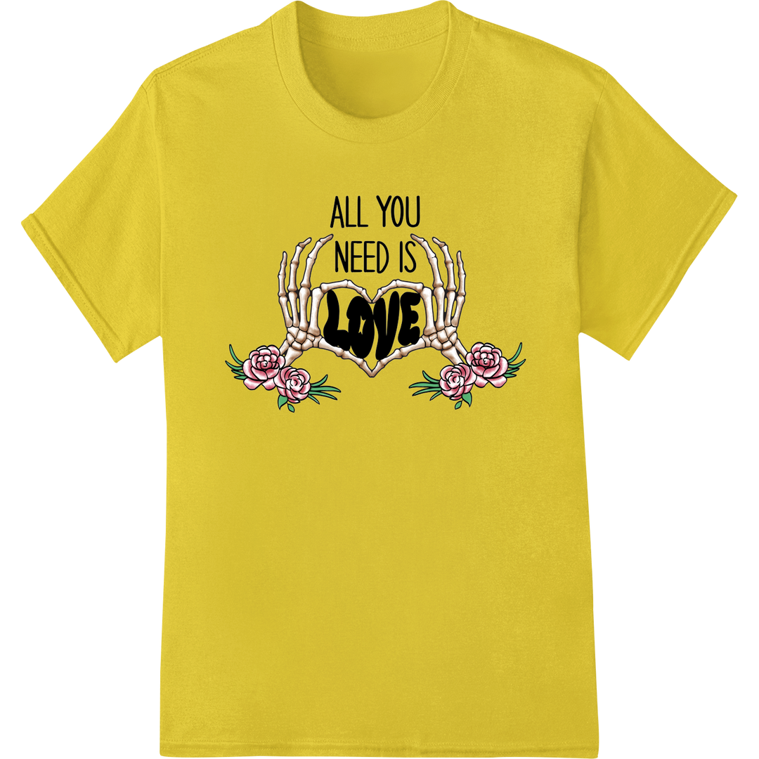 Edgy Skeleton Valentine DTF Print Heat Transfer on yellow shirt - SUPERDTF-DTF Prints-DTF Transfers-Custom DTF Prints