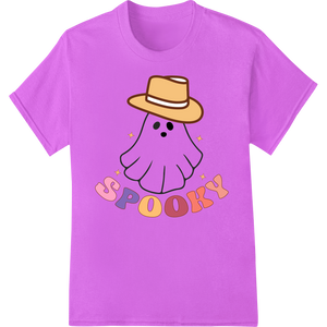 Spooky Cute Ghost in Cowboy Hat Halloween Heat Transfer showcasing advanced custom apparel technology