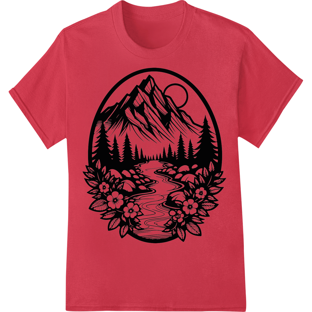 Wilderness Wanderlust: Rustic Mountain DTF Print Transfer on red shirt - SUPERDTF-DTF Prints-DTF Transfers-Custom DTF Prints