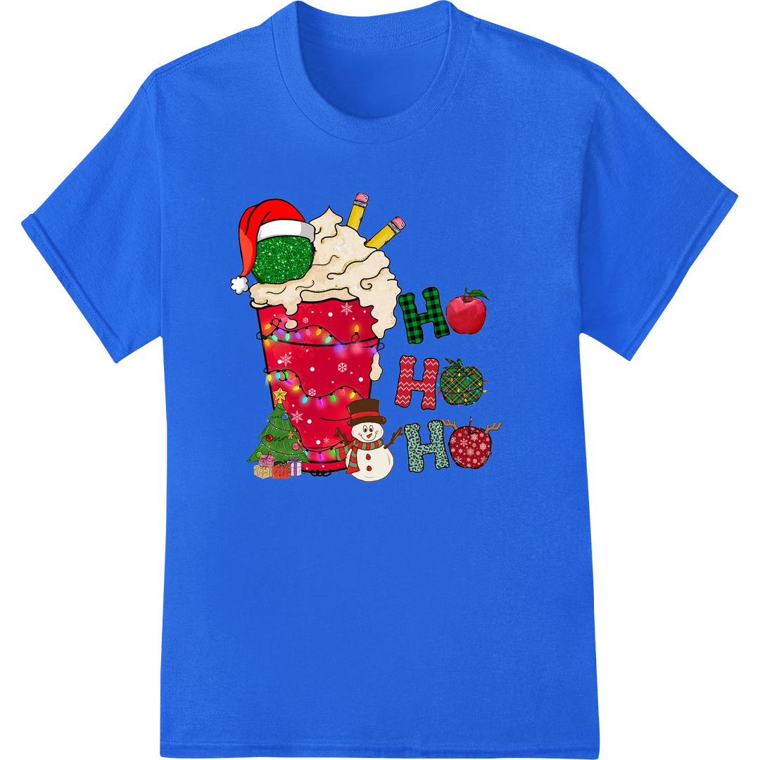 Festive Christmas Milkshake Teacher DTF Print Transfer on blue shirt - SUPERDTF-DTF Prints-DTF Transfers-Custom DTF Prints