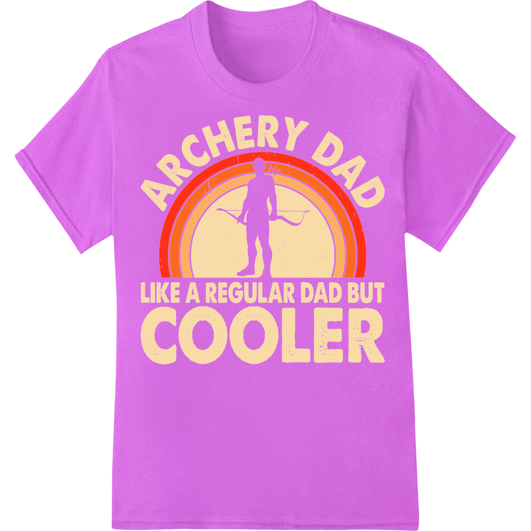 Archery Dad: The Coolest Dad Around | Unique Father's Day Gift on purple shirt - SUPERDTF-DTF Prints-DTF Transfers-Custom DTF Prints