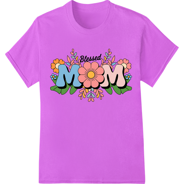 Retro Floral 'Blessed MOM' DTF Print Heat Transfer on purple shirt - SUPERDTF-DTF Prints-DTF Transfers-Custom DTF Prints