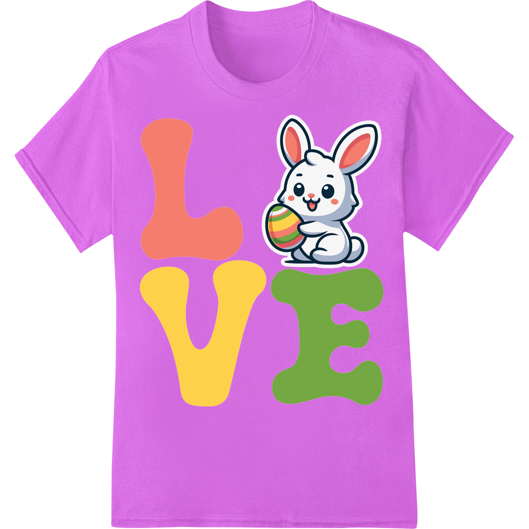 Adorable Funny Easter Bunny 'LOVE' DTF Print Heat Transfer on purple shirt - SUPERDTF-DTF Prints-DTF Transfers-Custom DTF Prints