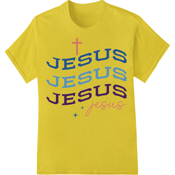 Bold "JESUS jesus" Easter DTF Heat Transfer - Super DTF on yellow shirt - SUPERDTF-DTF Prints-DTF Transfers-Custom DTF Prints