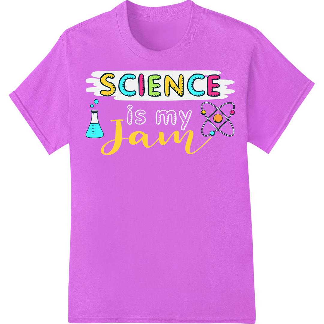 Vibrant 'SCIENCE Jam' DTF Print Heat Transfer | Education on purple shirt - SUPERDTF-DTF Prints-DTF Transfers-Custom DTF Prints