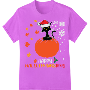 Durable vibrant DTF prints applied to Cute Black Cat on Pumpkin - Fun Autumn Holiday Wordplay