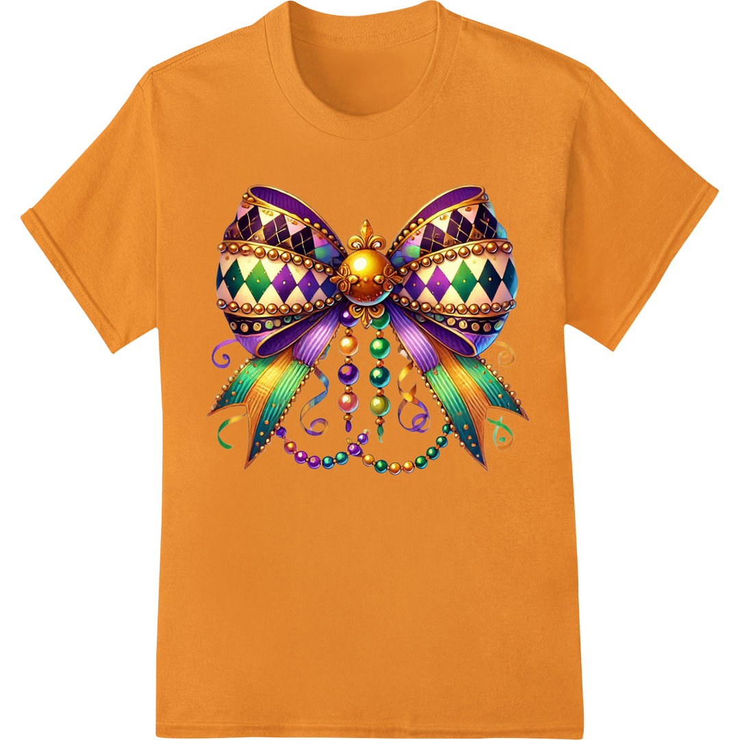 Vibrant Mardi Gras Mask DTF Print Heat Transfer | Party in Style on orange shirt - SUPERDTF-DTF Prints-DTF Transfers-Custom DTF Prints