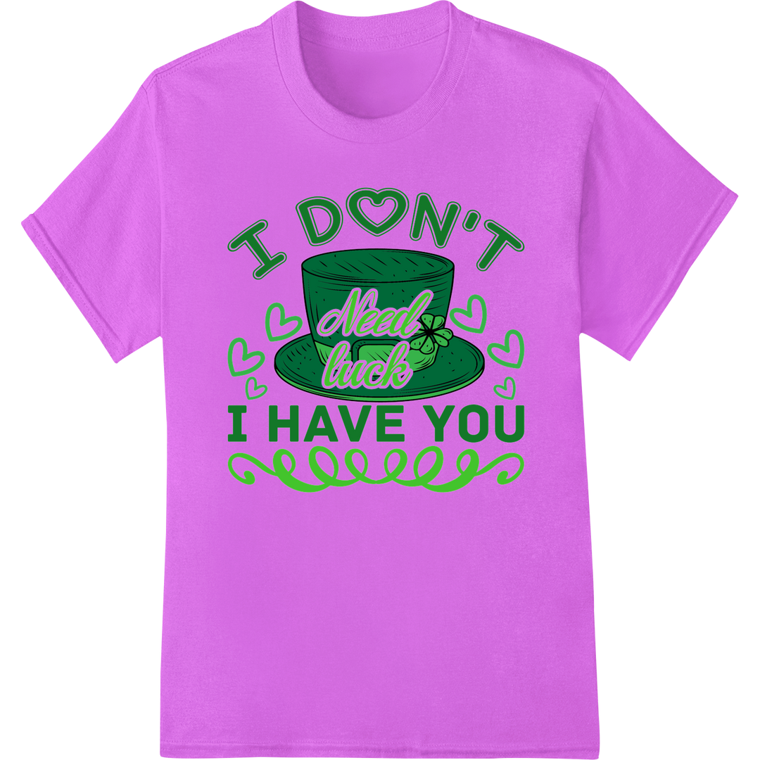 Luck of Love: Adorable St. Patrick's Day Couple's Quote Print on purple shirt - SUPERDTF-DTF Prints-DTF Transfers-Custom DTF Prints